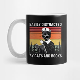 Easily Distracted By Cats And Books Cat Book Nurse Mug